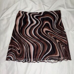 Brown and Black Swirl Pattern Skirt SHEIN
